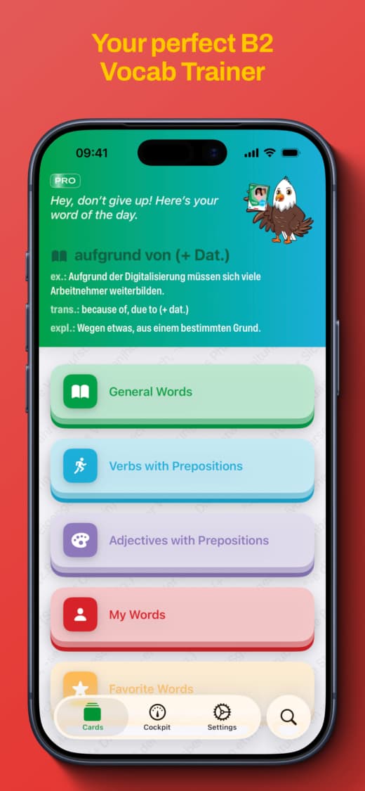 Chapter overview with vocabulary progress