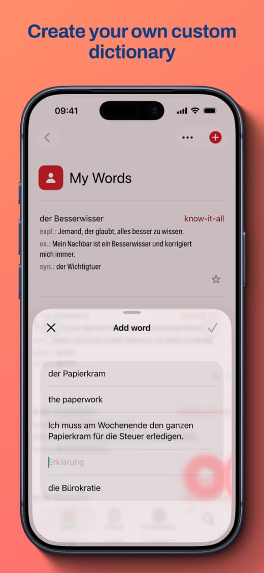 My Words custom vocabulary section